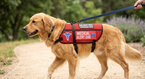 Lightweight medical alert vests for service dogs performing scent tasks.