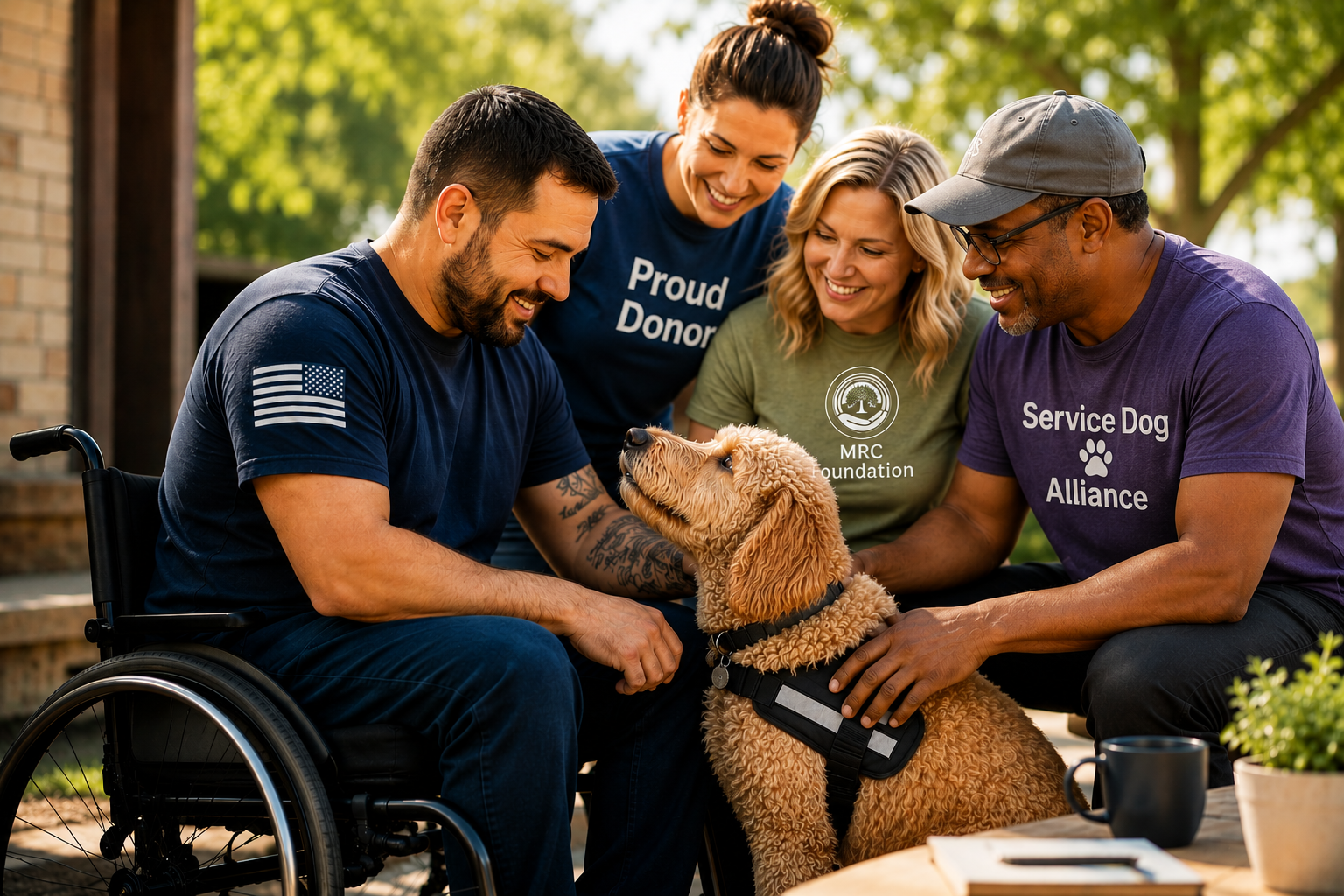 Community Support supportive people surrounding a man and his service dog