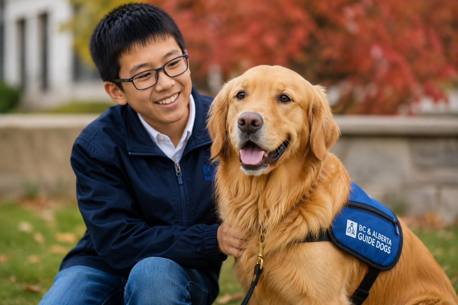 boy with his SD autistic boy sitting with his service dog